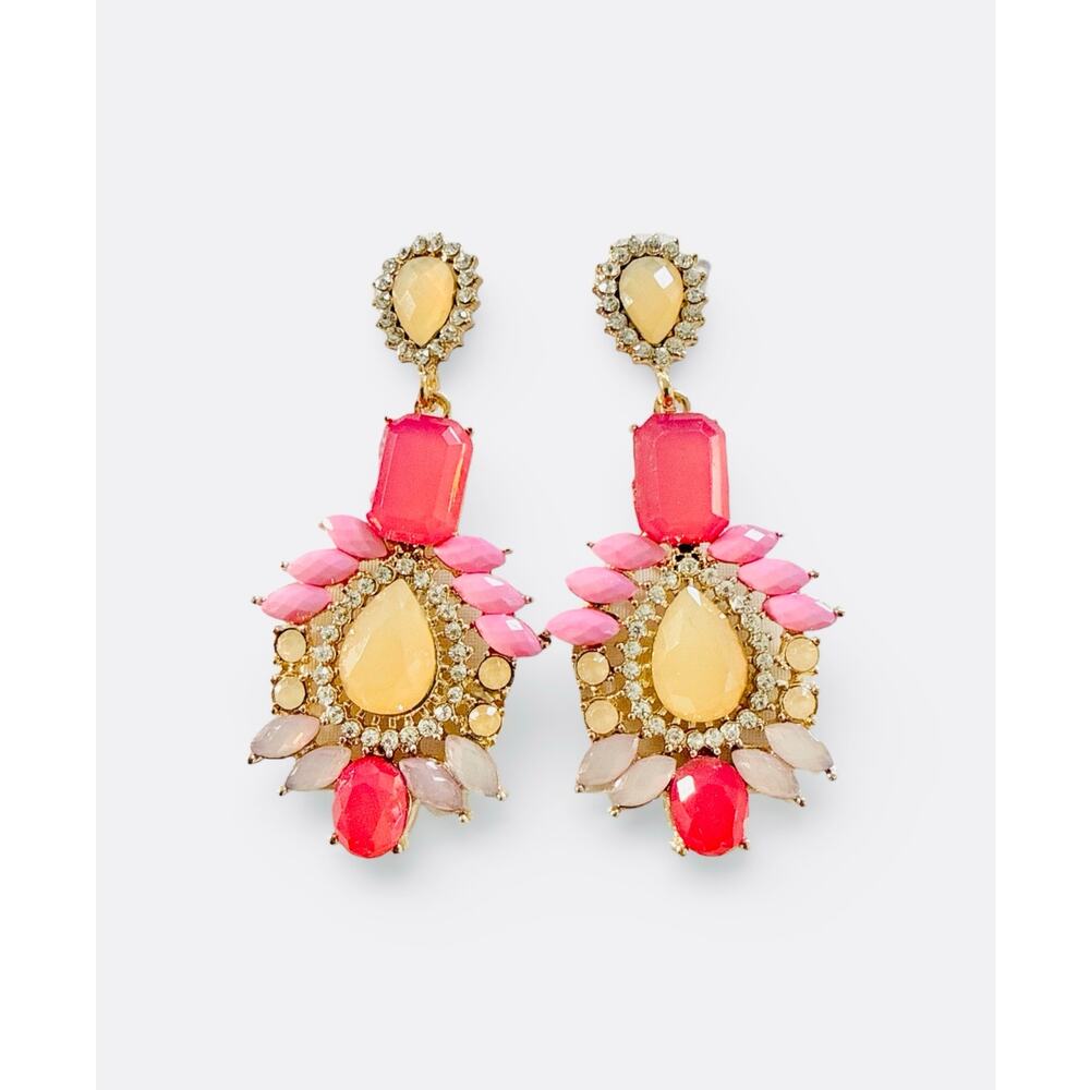 Crystal Avenue Pink and Yellow Multi-stone Drop Statement Earrings NWT
